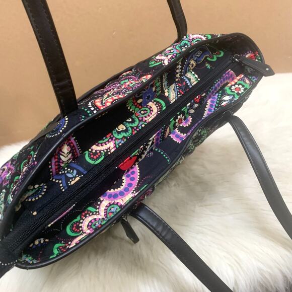 VERA BRADLEY Black Multicolor Paisley KIEV Shopper Shoulder Tote Leather Straps - Picture 10 of 13